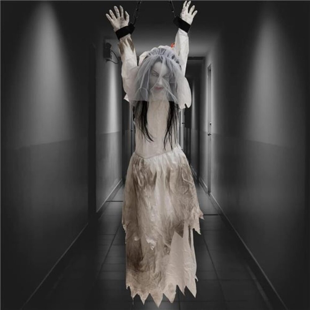 New 11.9" Animated Hanging Bride Ghost Halloween Decor -‎ Glowing Eyes, Creepy